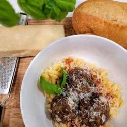 allergy-friendly, gluten-free meatballs pair nicely with this pasta