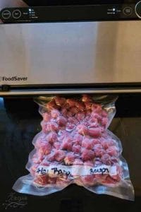 Frozen Raspberries freshly sealed with a Food Saver vacuum.