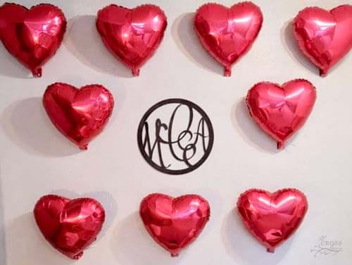 wall of inflated heart-shaped balloons