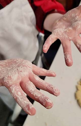 a fun baking activity that covers your hands with flour