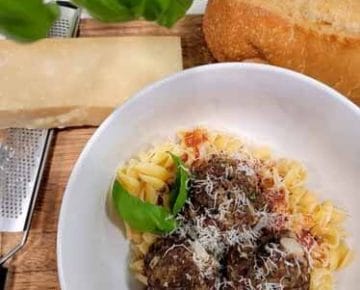 allergy-friendly, gluten-free meatballs pair nicely with this pasta