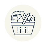 shopping basket filled with groceries icon