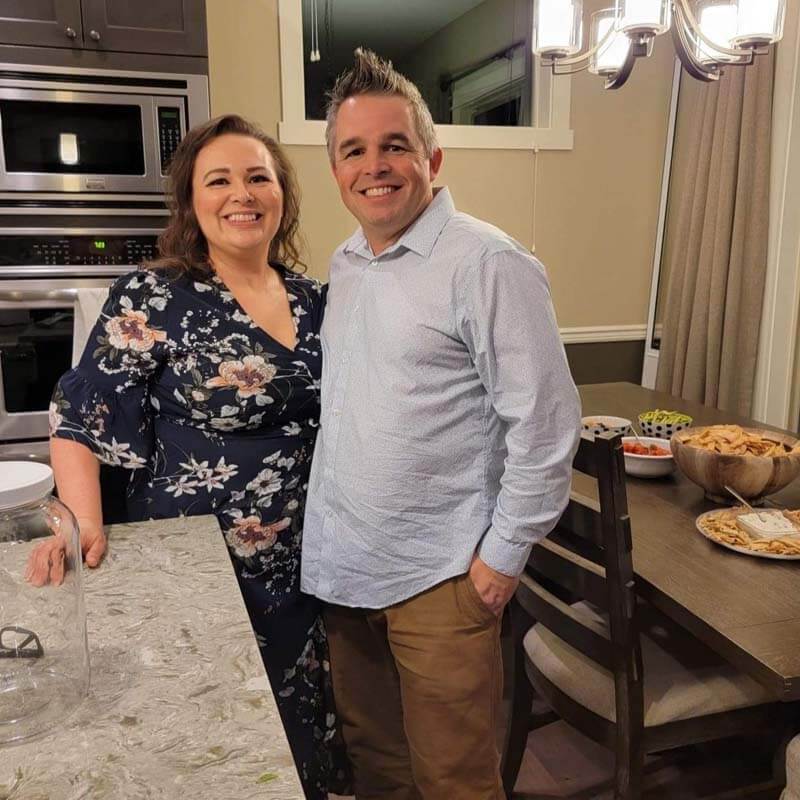 Amy and Mike in the kitchen of her first speaking event