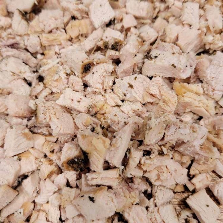 Close up of chopped turkey.