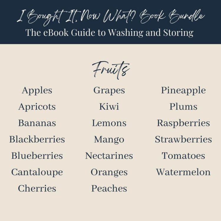 I Bought It, Now What? Book Bundle graphic showing a list of all the Fruits that are included in the bundle.