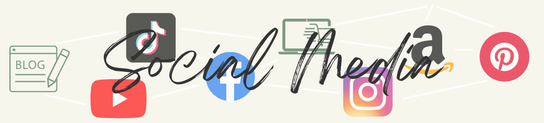 Graphic with social media icons and the word "Social Media" written across the center. Category Page Header Image for Social Media page.