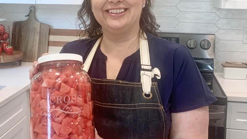 Amy Cross pick the perfect watermelon, cut into pieces and stored in glass jar.